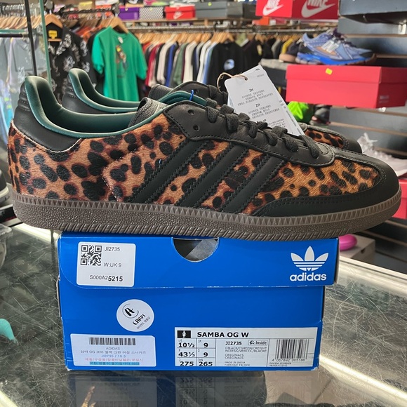 Women’s Adidas Samba OG Black Green Leopard Size 10.5 - Picture 2 of 8